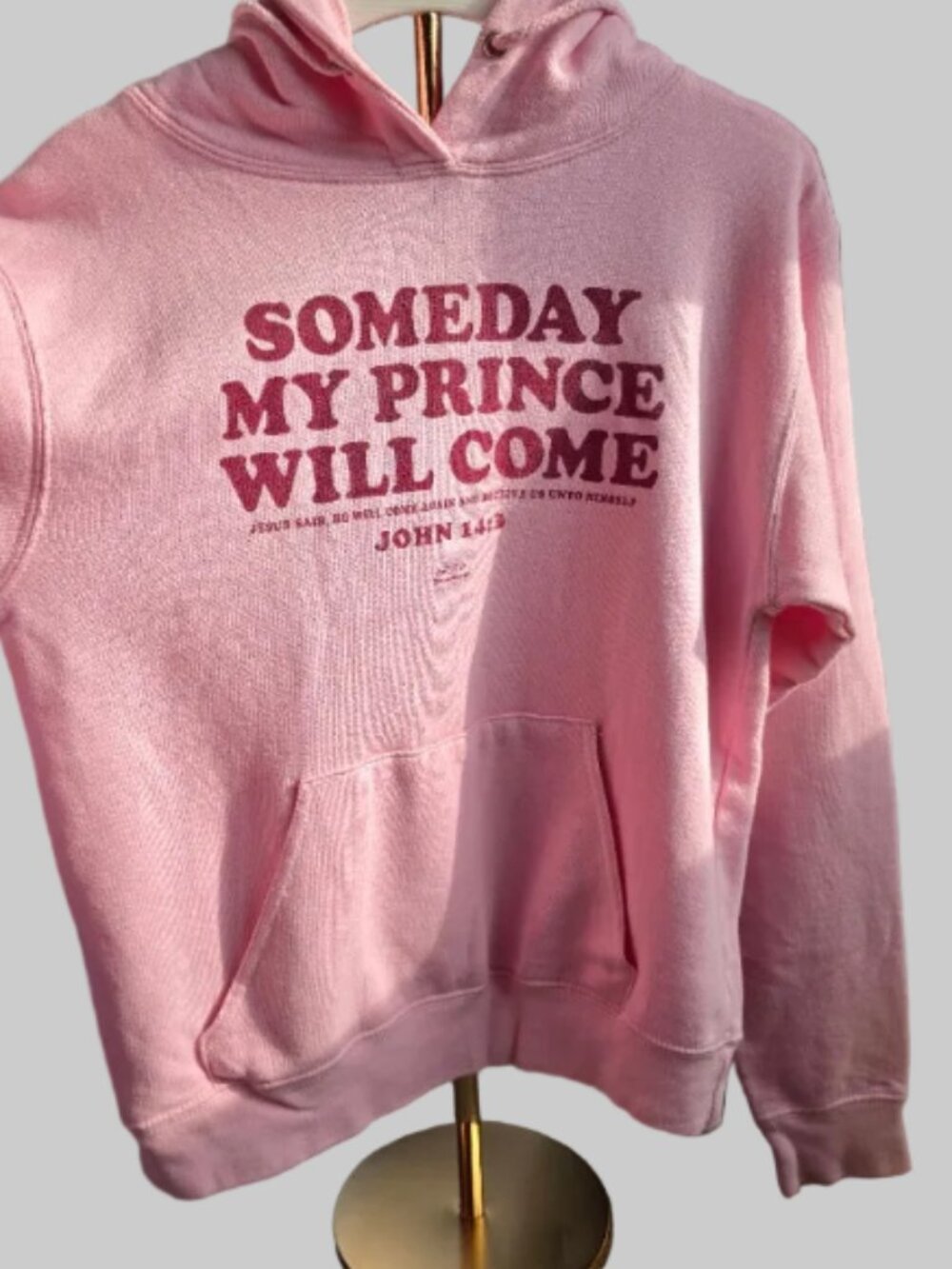Pink Christian Graphic Hoodie “Someday My Prince Will Come” John 14:3 Size S